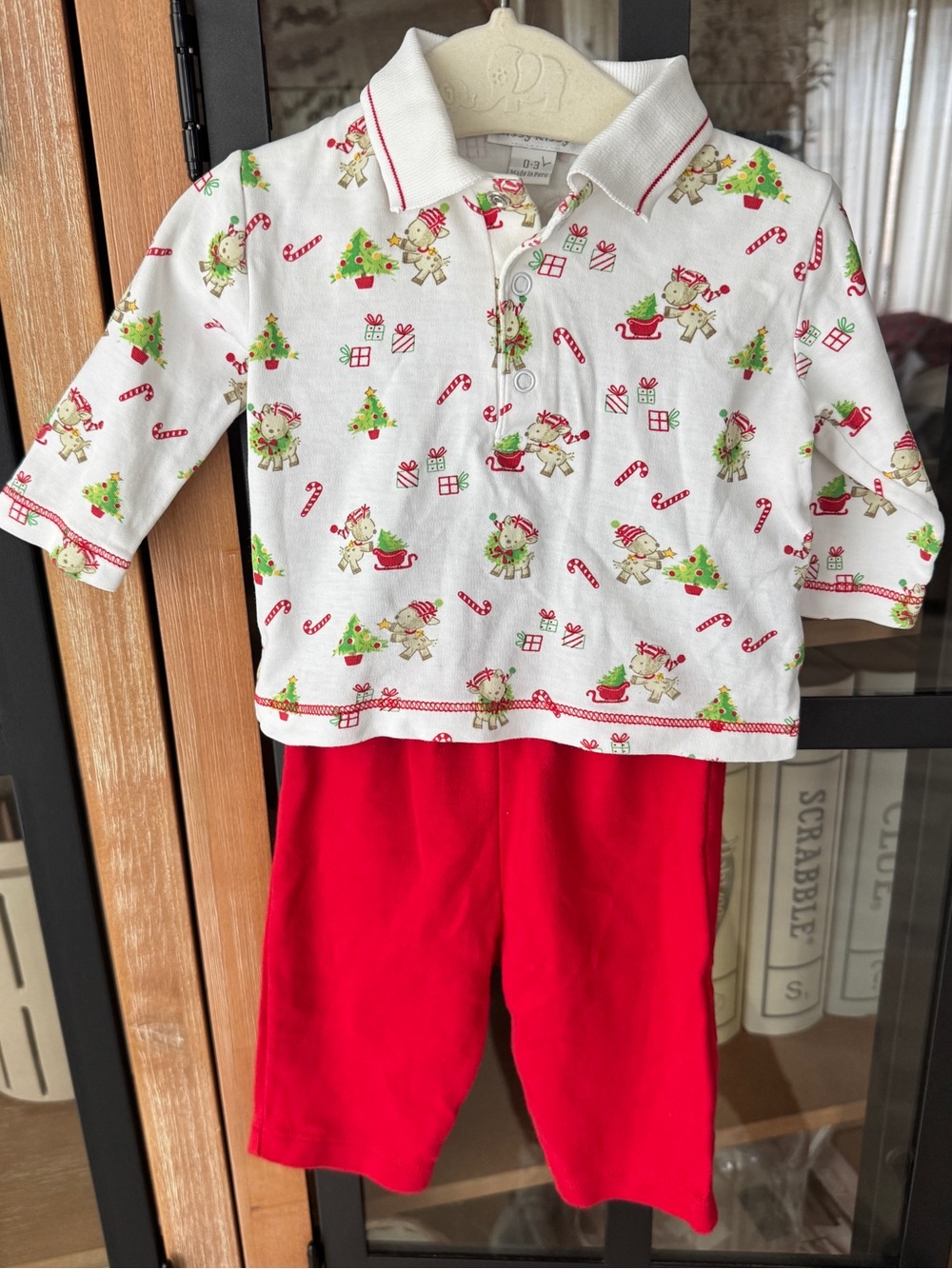 Kissy Kissy christmas set reindeer embroidered polo pants embroidered longsleeve